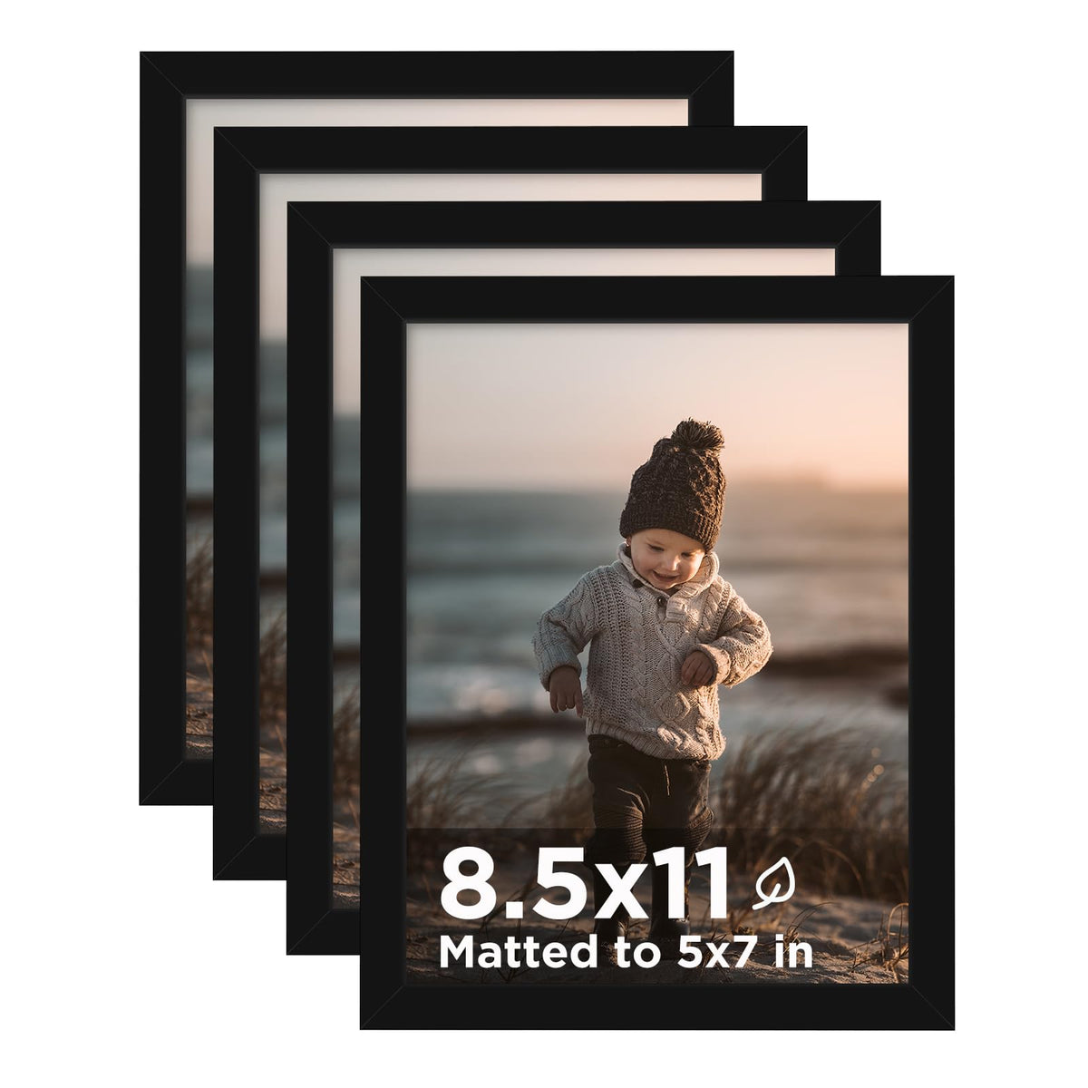 KINLINK 5x7 Picture Frame White Set of 4, Wooden Photo Frames Matted 4x6 with Plexiglass for 4x6 with Mat or 5x7 without Mat for Table and Wall Display