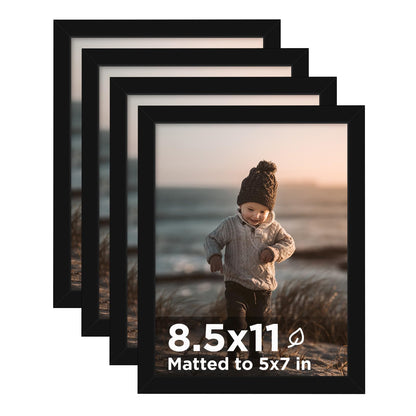 KINLINK 5x7 Picture Frame White Set of 4, Wooden Photo Frames Matted 4x6 with Plexiglass for 4x6 with Mat or 5x7 without Mat for Table and Wall Display
