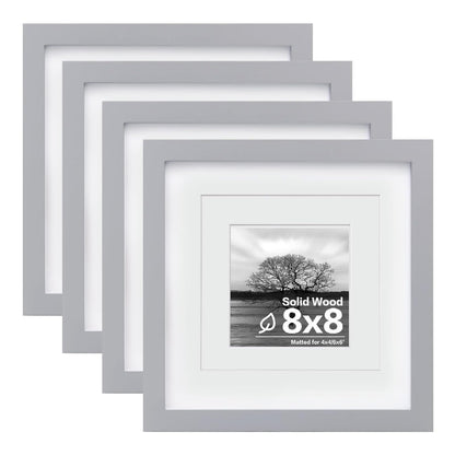 Egofine 11x14 Picture Frames 4 Pack Display Pictures 5x7/8x10 with Mat or 11x14 Without Mat Made of Solid Wood Covered by Plexiglass for Table Top Display and Wall Mounting Photo Frame, Light Brown