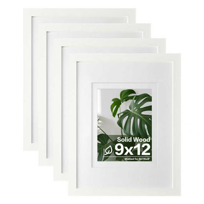 Egofine 11x14 Picture Frames 4 Pack Display Pictures 5x7/8x10 with Mat or 11x14 Without Mat Made of Solid Wood Covered by Plexiglass for Table Top Display and Wall Mounting Photo Frame, Light Brown