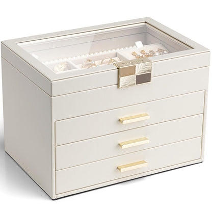 VLANDO Jewelry Box Organizer, 3-Layer Storage with Glass Window