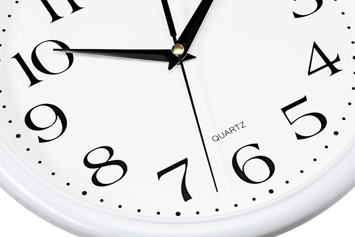 Bernhard Products White Wall Clock Silent Non Ticking 10 Inch Quality Quartz Battery Operated Round Easy to Read Home/Kitchen/Office/Classroom/School Clocks