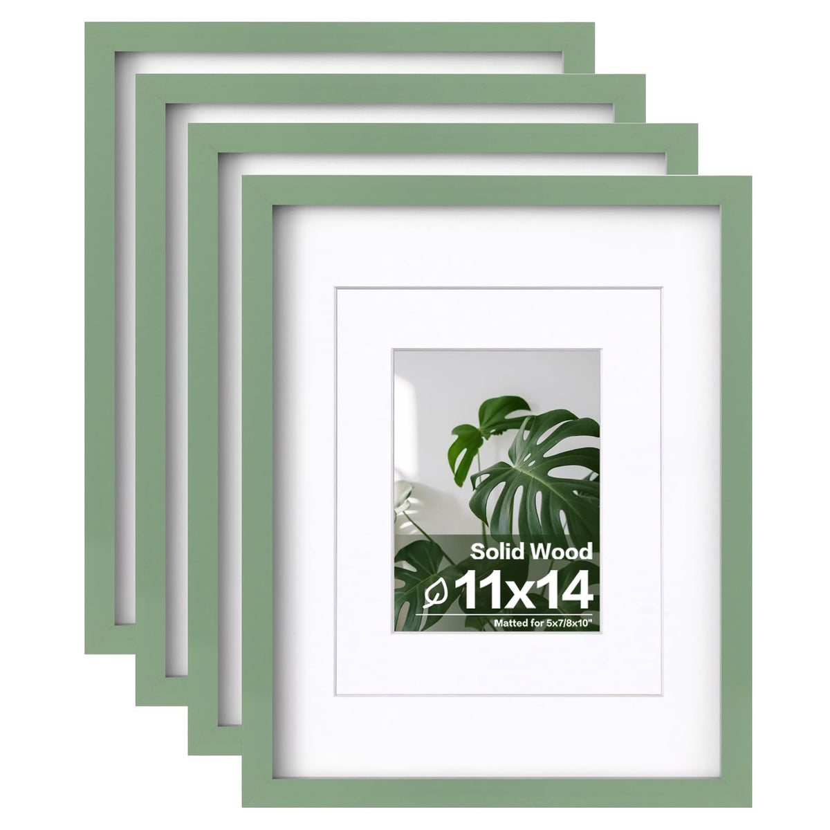 Egofine 11x14 Picture Frames 4 Pack Display Pictures 5x7/8x10 with Mat or 11x14 Without Mat Made of Solid Wood Covered by Plexiglass for Table Top Display and Wall Mounting Photo Frame, Light Brown