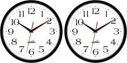 HIPPIH 10 Inch Wall Clock, 2Pack Silent Non Ticking Battery Operated Clocks