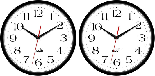 HIPPIH 10 Inch Wall Clock, 2Pack Silent Non Ticking Battery Operated Clocks