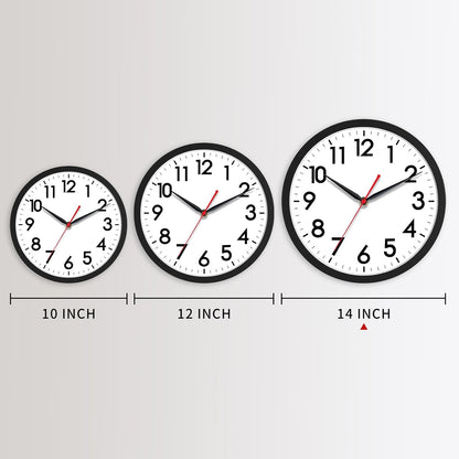 AKCISOT 14 Inch Wall Clock, Silent Battery Operated Analog Clock, Black