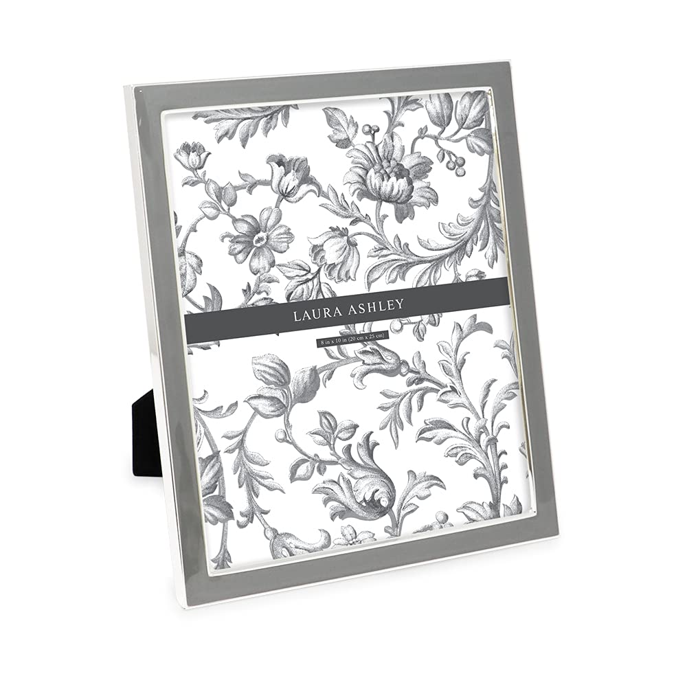 Laura Ashley 4x6 White Enamel Picture Frame, Gold Metal Edge w/Easel