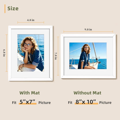 HappyHapi 8x10 Picture Frame Set of 6, Wall or Tabletop Display, White