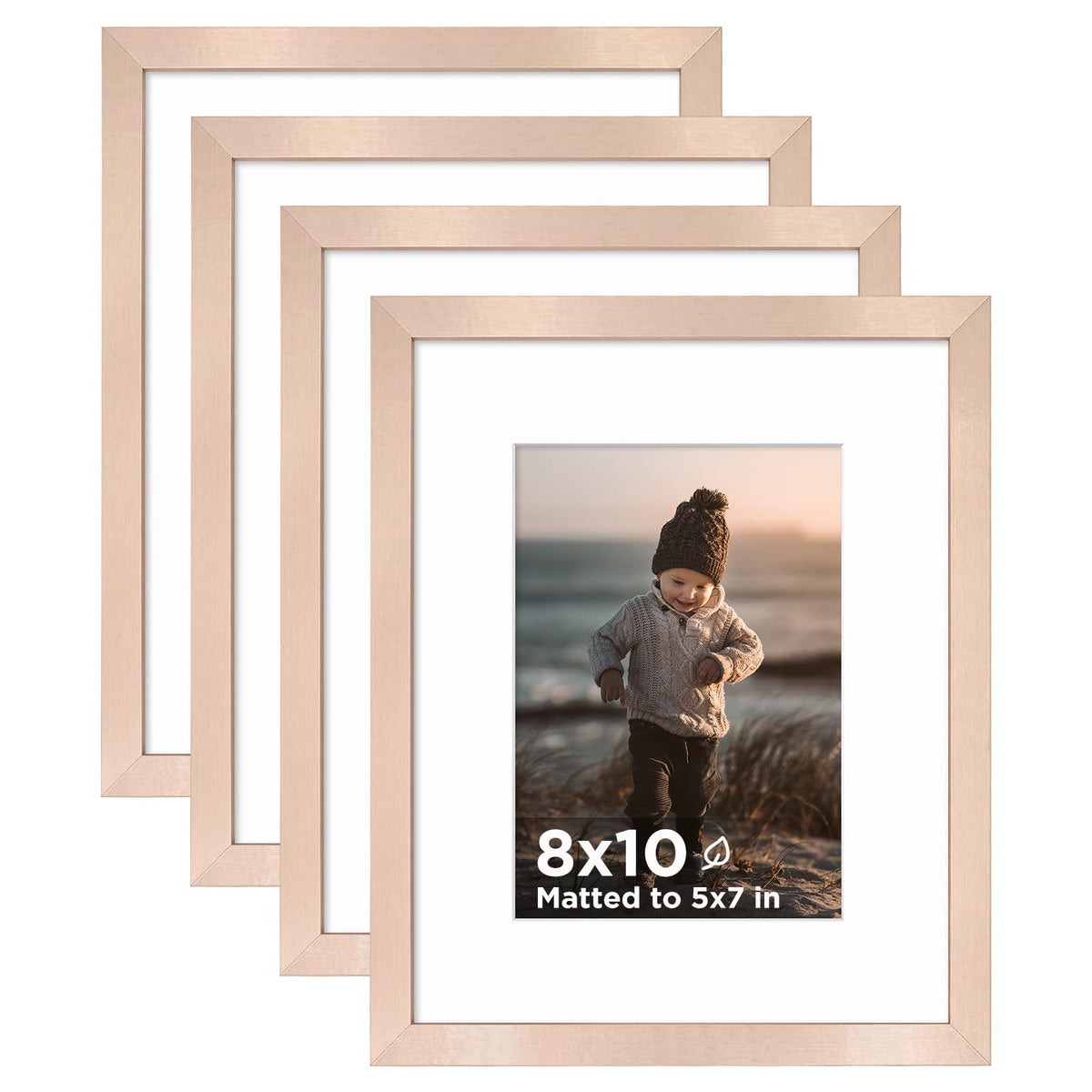 KINLINK 5x7 Picture Frame White Set of 4, Wooden Photo Frames Matted 4x6 with Plexiglass for 4x6 with Mat or 5x7 without Mat for Table and Wall Display