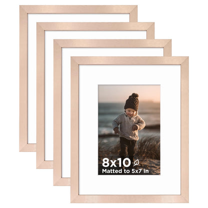 KINLINK 5x7 Picture Frame White Set of 4, Wooden Photo Frames Matted 4x6 with Plexiglass for 4x6 with Mat or 5x7 without Mat for Table and Wall Display