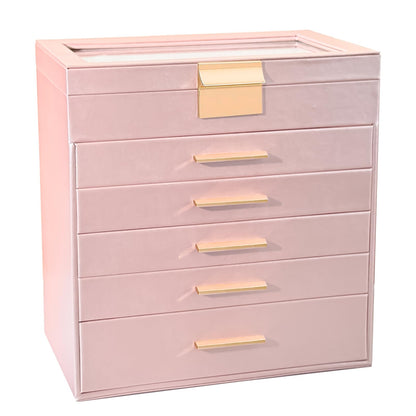 BOOVO Jewelry Boxes for Women, White and Black 6 Layer Large Jewelry Box for Necklace, Bracelet, Earrings, Rings Storage, Jewelry holder Organizer for Girls Gift (Champagne, 6 layer)