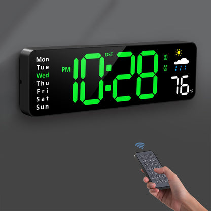 Digital Wall Clock, Digital Clock Large Display with Remote Control, Corded LED Alarm Clocks with Date, Week, Temp, Humidity, Auto DST, Countdown, for Living Room Bedroom Classroom Office (Blue)