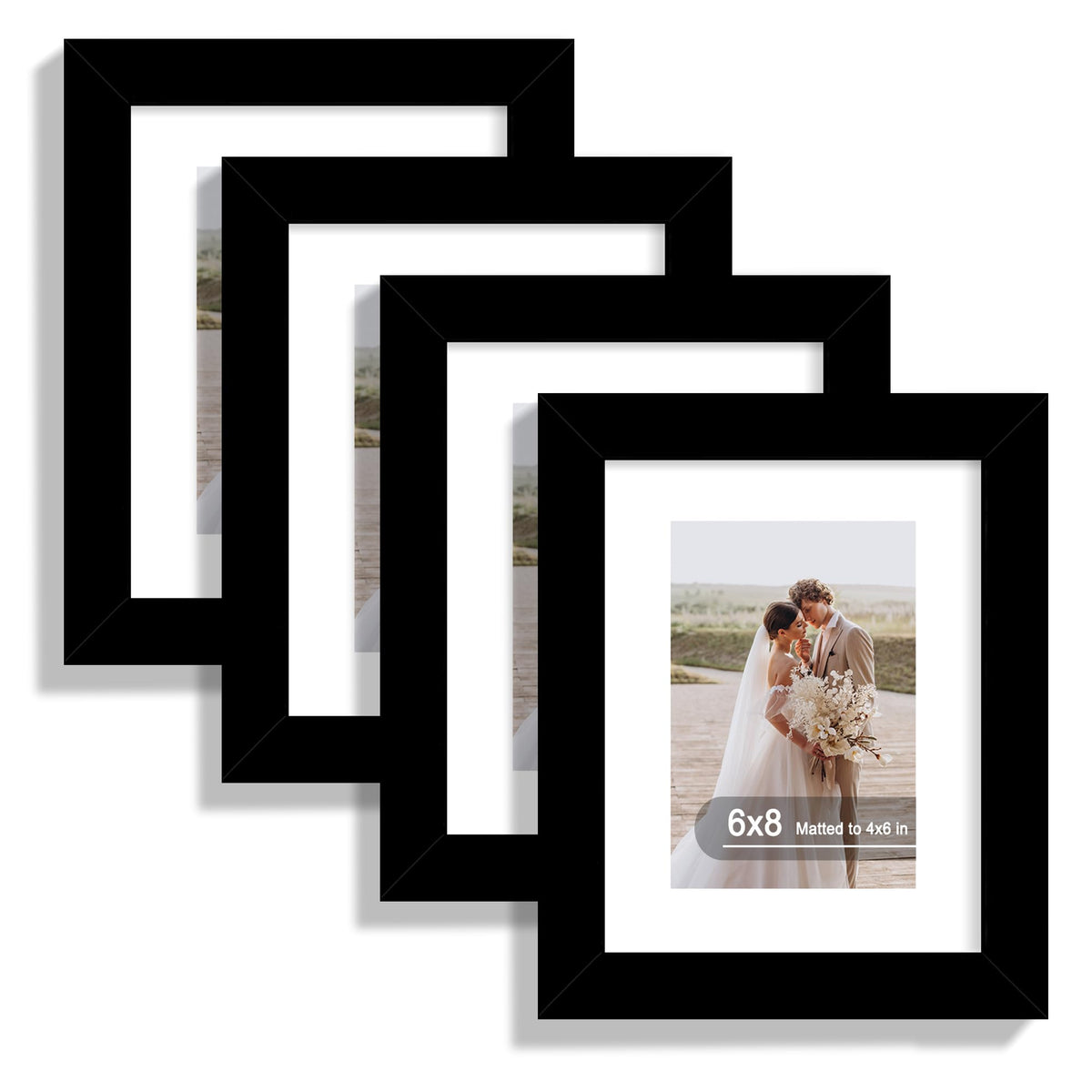 Hongkee 5x7 Picture Frame Set of 4, Real Glass and Wooden Frame, 4x6 Mat