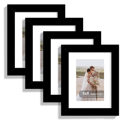 Hongkee 5x7 Picture Frame Set of 4, Real Glass and Wooden Frame, 4x6 Mat