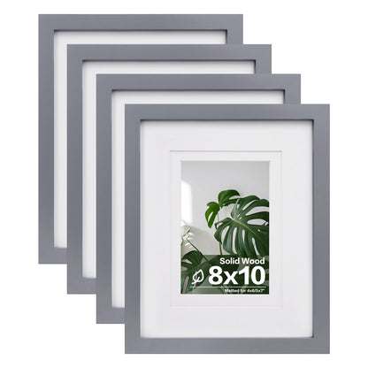 Egofine 11x14 Picture Frames 4 Pack Display Pictures 5x7/8x10 with Mat or 11x14 Without Mat Made of Solid Wood Covered by Plexiglass for Table Top Display and Wall Mounting Photo Frame, Light Brown