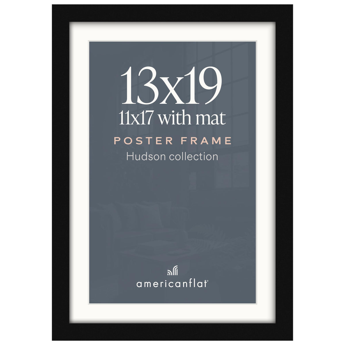 Americanflat 22x28 Poster Frame - Matted to 18x24 - Engineered Wood - Black