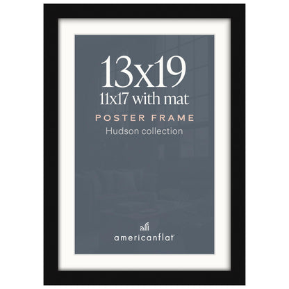 Americanflat 22x28 Poster Frame - Matted to 18x24 - Engineered Wood - Black