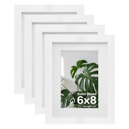 Egofine 8x10 Picture Frames Set of 4, Made of Solid Wood Covered by Plexiglass 4x6 and 5x7 with Mat or 8x10 without Mat, for Table Top Display and Wall Mounting Photo Frame White