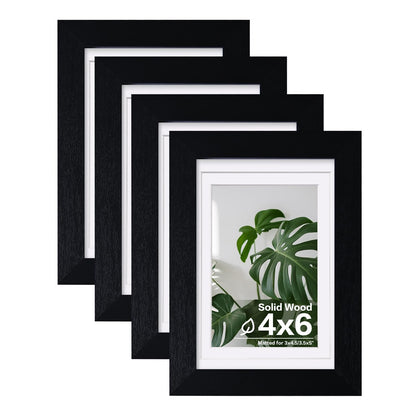 Egofine 11x14 Picture Frames 4 Pack Display Pictures 5x7/8x10 with Mat or 11x14 Without Mat Made of Solid Wood Covered by Plexiglass for Table Top Display and Wall Mounting Photo Frame, Light Brown