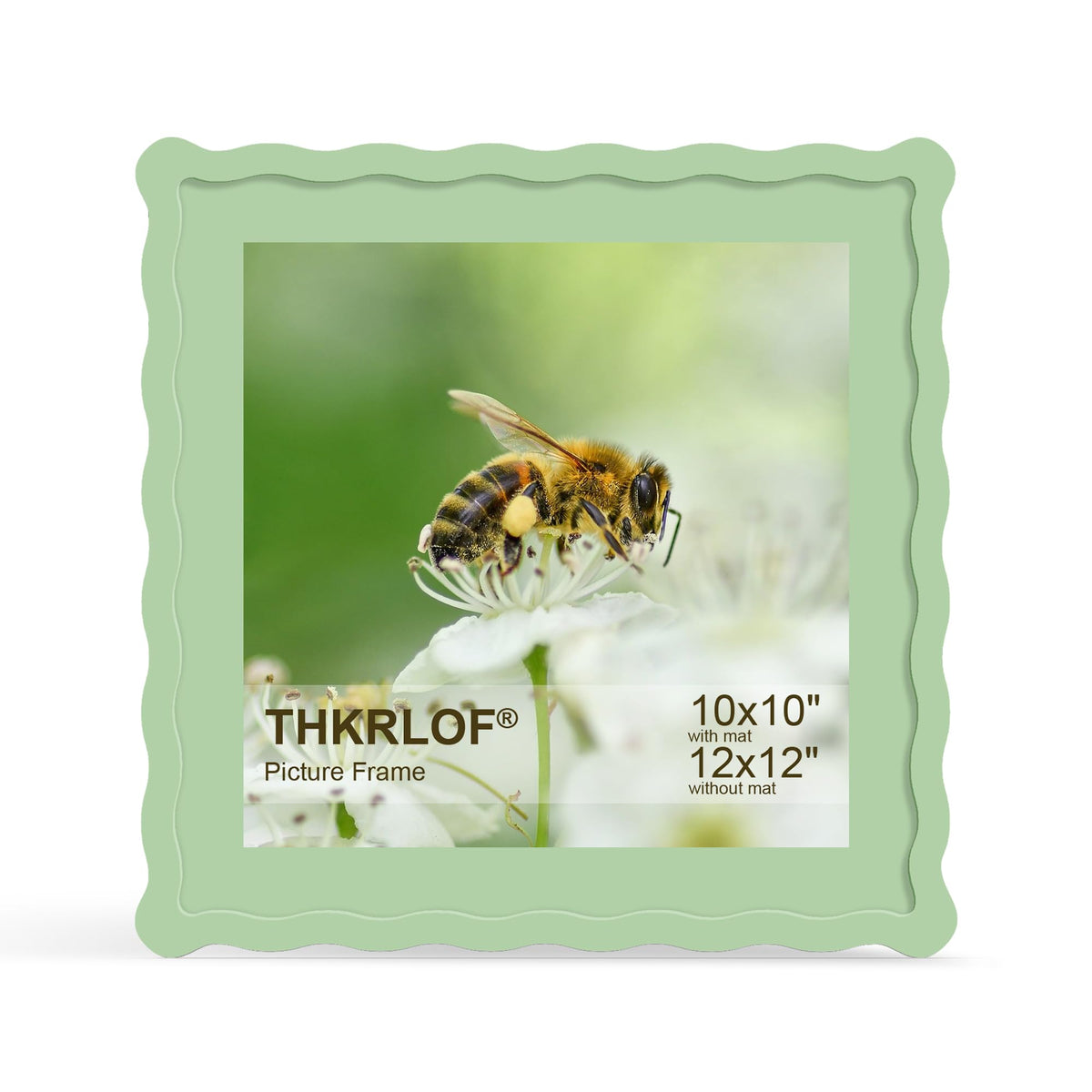 4x6 Picture Frame with Mat for 3.5x5, Wavy Edge Wooden Real Glass Photo Frame for Tabletop and Wall Hanging, Green, 1 Pack