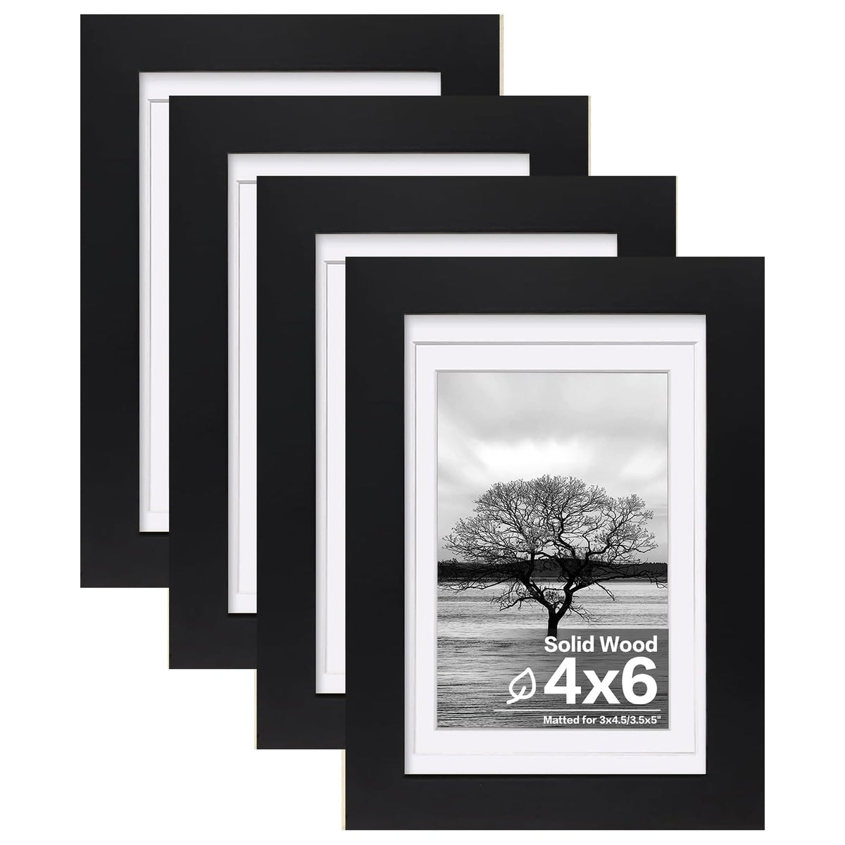 Egofine 8x10 Picture Frames Set of 4, Made of Solid Wood Covered by Plexiglass 4x6 and 5x7 with Mat or 8x10 without Mat, for Table Top Display and Wall Mounting Photo Frame White