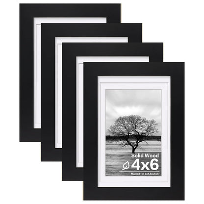 Egofine 8x10 Picture Frames Set of 4, Made of Solid Wood Covered by Plexiglass 4x6 and 5x7 with Mat or 8x10 without Mat, for Table Top Display and Wall Mounting Photo Frame White