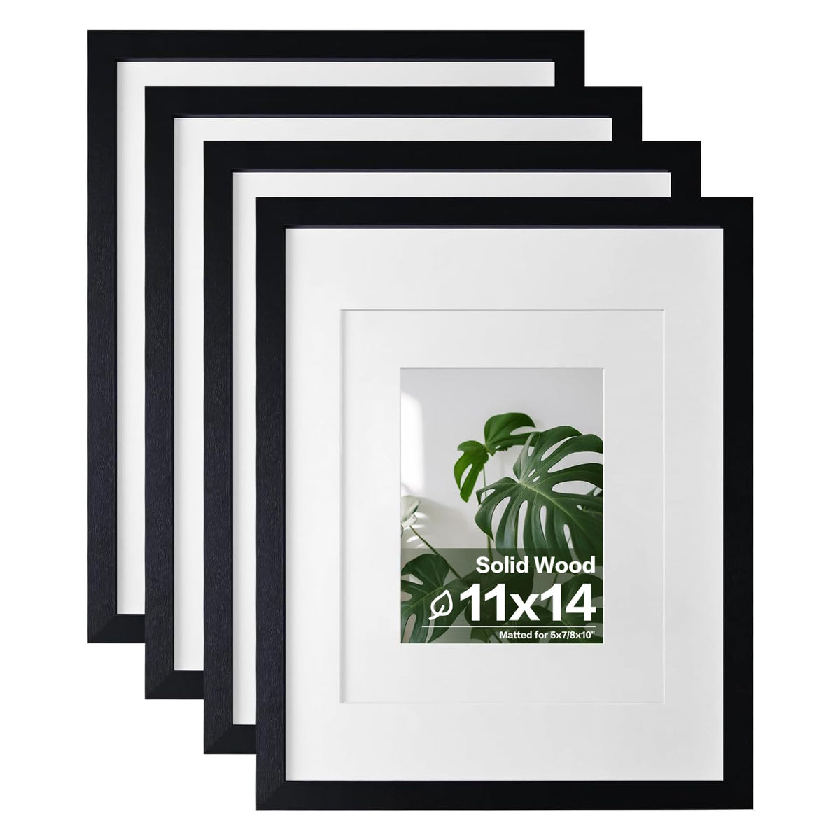 Egofine 11x14 Picture Frames 4 Pack Display Pictures 5x7/8x10 with Mat or 11x14 Without Mat Made of Solid Wood Covered by Plexiglass for Table Top Display and Wall Mounting Photo Frame, Light Brown