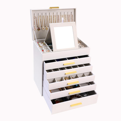 BOOVO Jewelry Boxes for Women, White and Black 6 Layer Large Jewelry Box for Necklace, Bracelet, Earrings, Rings Storage, Jewelry holder Organizer for Girls Gift (Champagne, 6 layer)