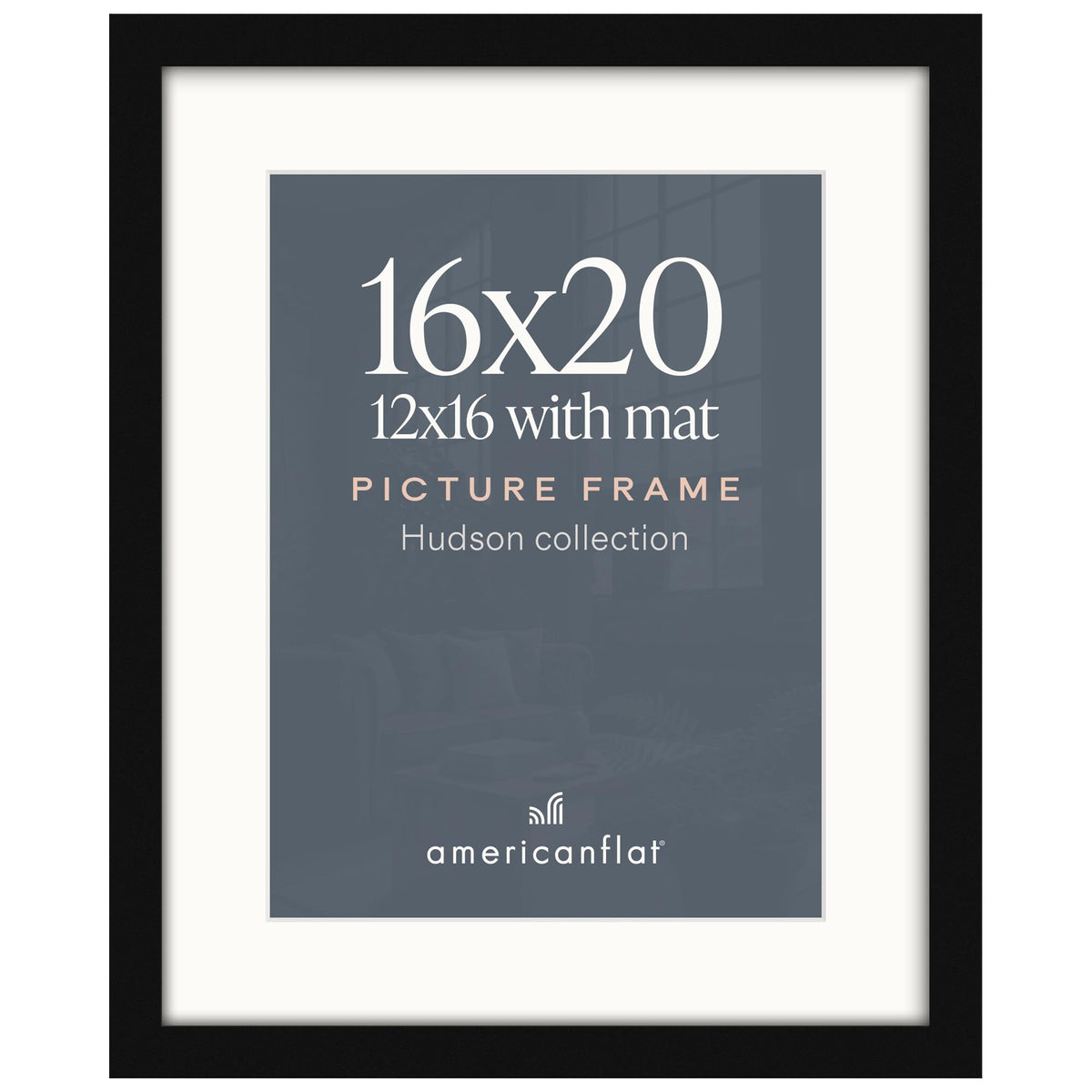 Americanflat 22x28 Poster Frame - Matted to 18x24 - Engineered Wood - Black