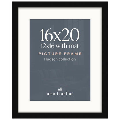 Americanflat 22x28 Poster Frame - Matted to 18x24 - Engineered Wood - Black