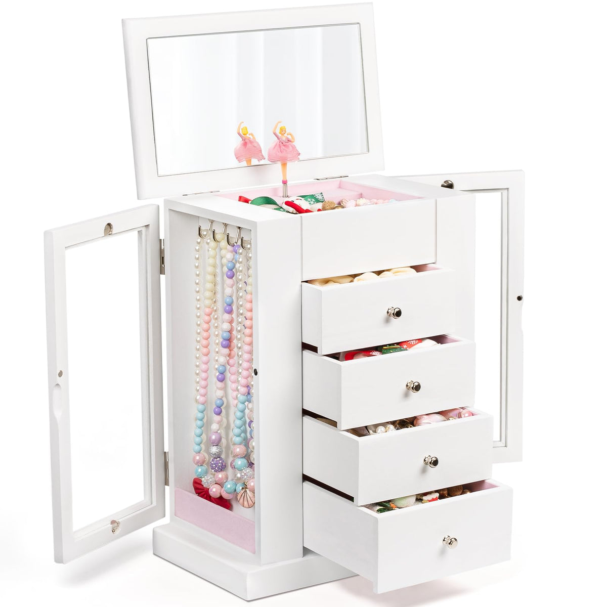 Emfogo Jewelry Box for Women, 5 Layer Large Wood Jewelry Boxes & Organizers for Necklaces Earrings Rings Bracelets, Rustic Jewelry Organizer Box with Drawers and Mirror(Weathered Gray)