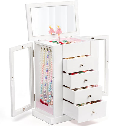 Emfogo Jewelry Box for Women, 5 Layer Large Wood Jewelry Boxes & Organizers for Necklaces Earrings Rings Bracelets, Rustic Jewelry Organizer Box with Drawers and Mirror(Weathered Gray)