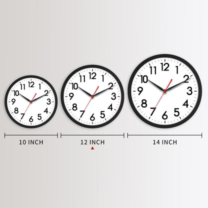 AKCISOT 12 Inch Wall Clock, Silent Battery Operated Analog Clock, Black