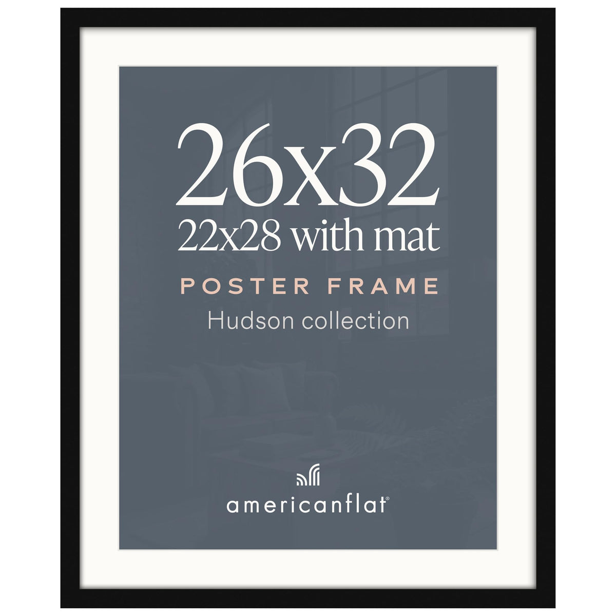Americanflat 22x28 Poster Frame - Matted to 18x24 - Engineered Wood - Black