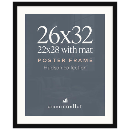 Americanflat 22x28 Poster Frame - Matted to 18x24 - Engineered Wood - Black