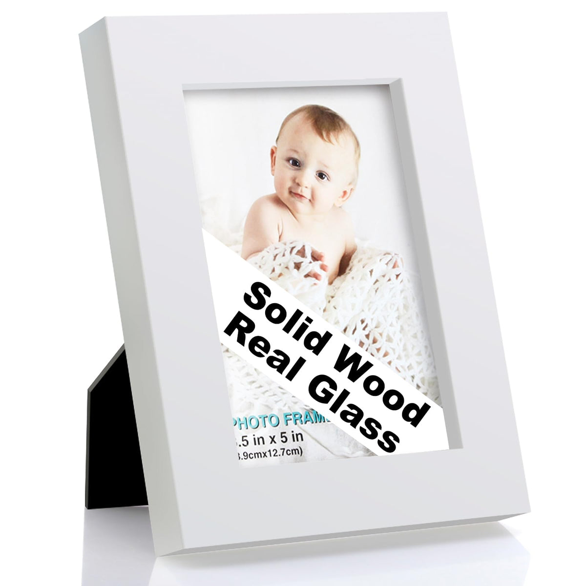 RPJC 5x7 Solid Wood Picture Frame with Real Glass Cover Black