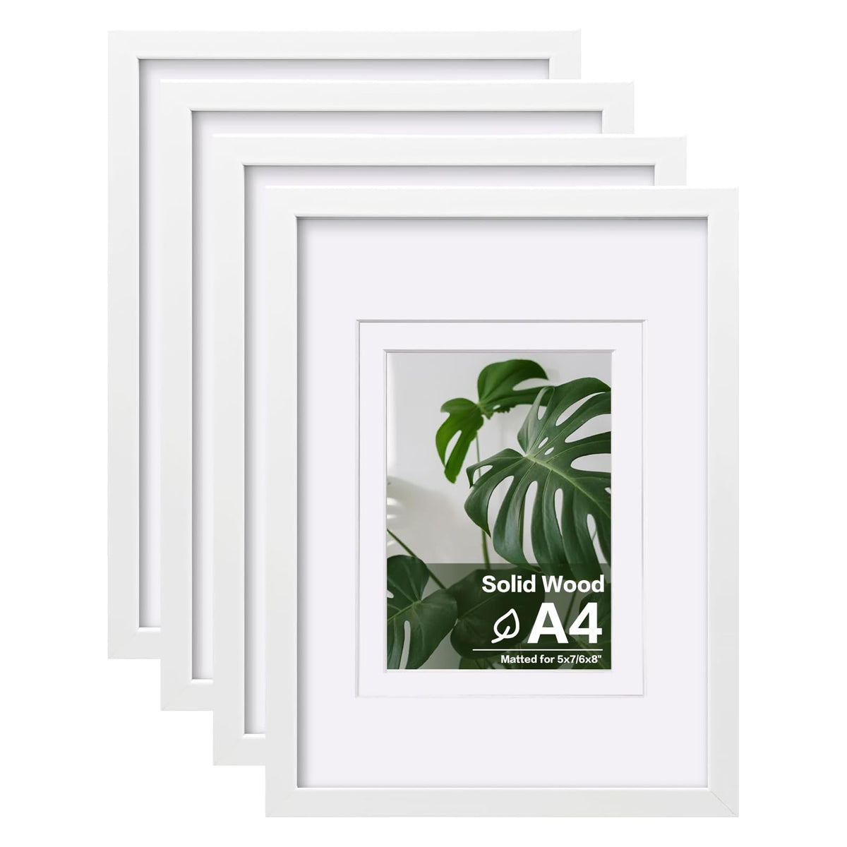 Egofine 8x10 Picture Frames Set of 4, Made of Solid Wood Covered by Plexiglass 4x6 and 5x7 with Mat or 8x10 without Mat, for Table Top Display and Wall Mounting Photo Frame White