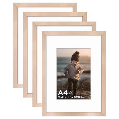 KINLINK 5x7 Picture Frame White Set of 4, Wooden Photo Frames Matted 4x6 with Plexiglass for 4x6 with Mat or 5x7 without Mat for Table and Wall Display
