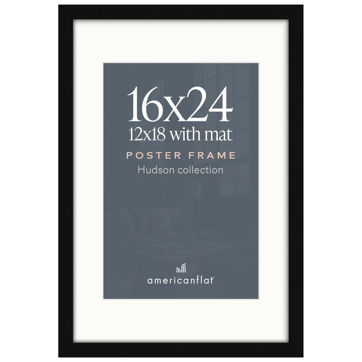Americanflat 22x28 Poster Frame - Matted to 18x24 - Engineered Wood - Black