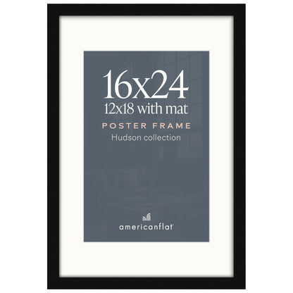 Americanflat 22x28 Poster Frame - Matted to 18x24 - Engineered Wood - Black