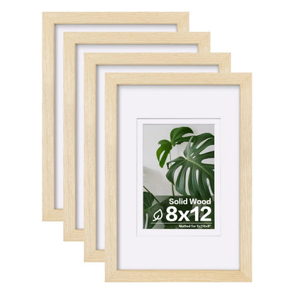 Egofine 8x10 Picture Frames Set of 4, Made of Solid Wood Covered by Plexiglass 4x6 and 5x7 with Mat or 8x10 without Mat, for Table Top Display and Wall Mounting Photo Frame White