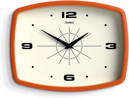 JONES CLOCKS® Movie wall Clock | Rectangular Retro Clock | 10" | Orange