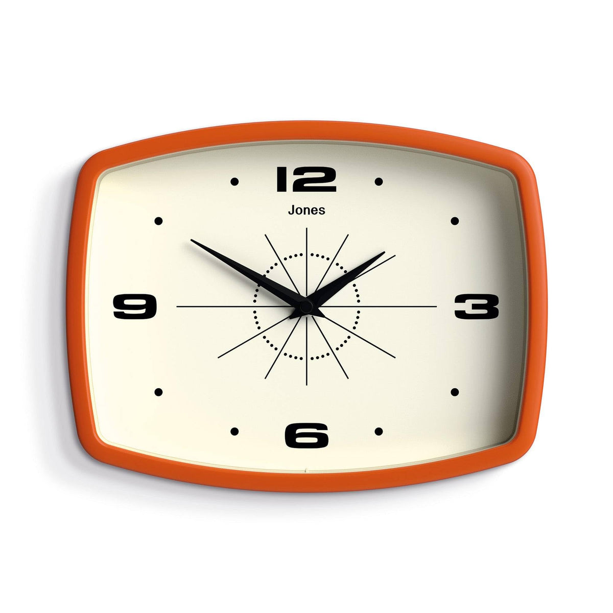 JONES CLOCKS® Movie wall Clock | Rectangular Retro Clock | 10" | Orange