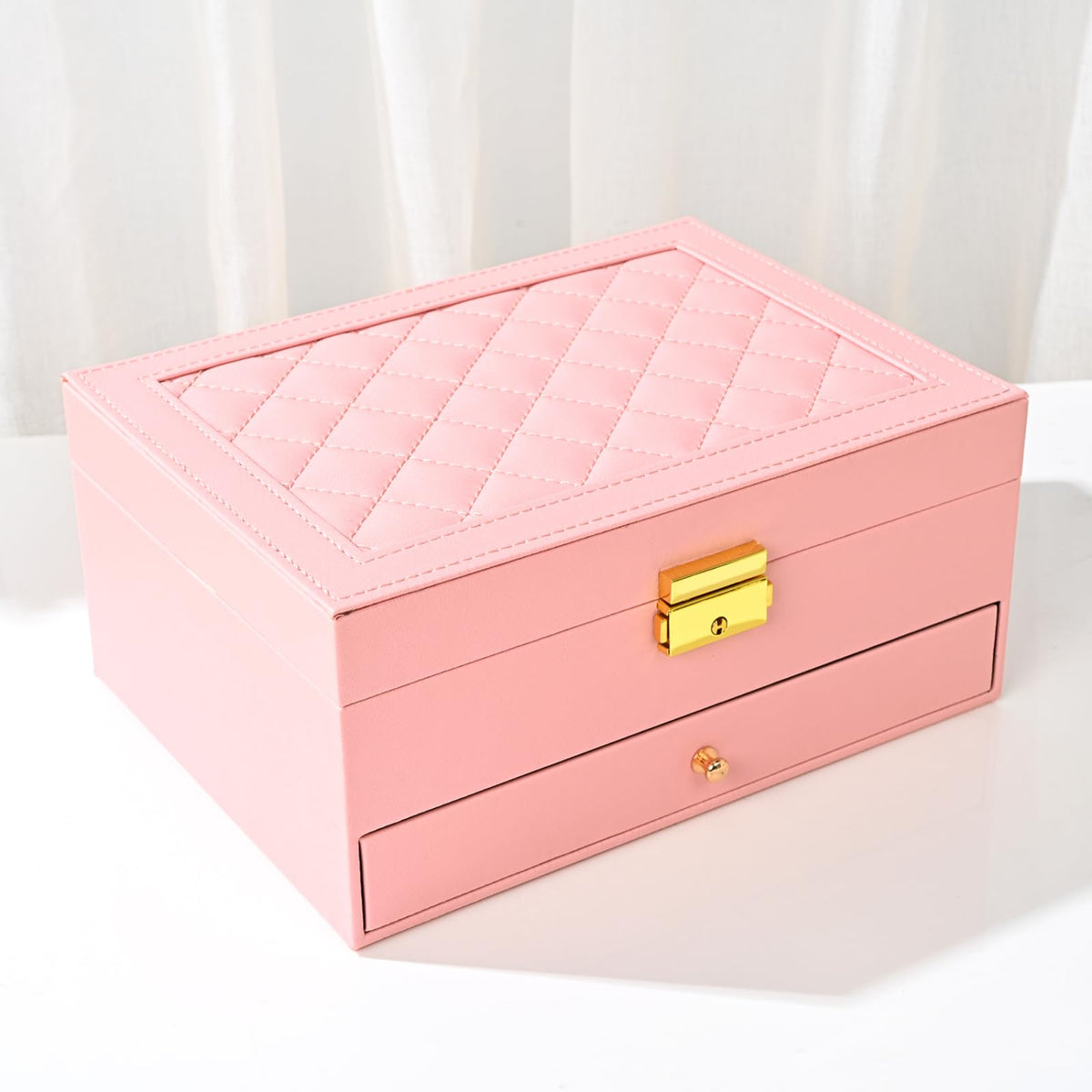 GUOER Jewelry Box for Women Girl Wife - Large PU Leather Jewelry Organizer Storage Case with Two Layers Display for Earrings Bracelets Rings Watches Mothers Day Gifts (Black)