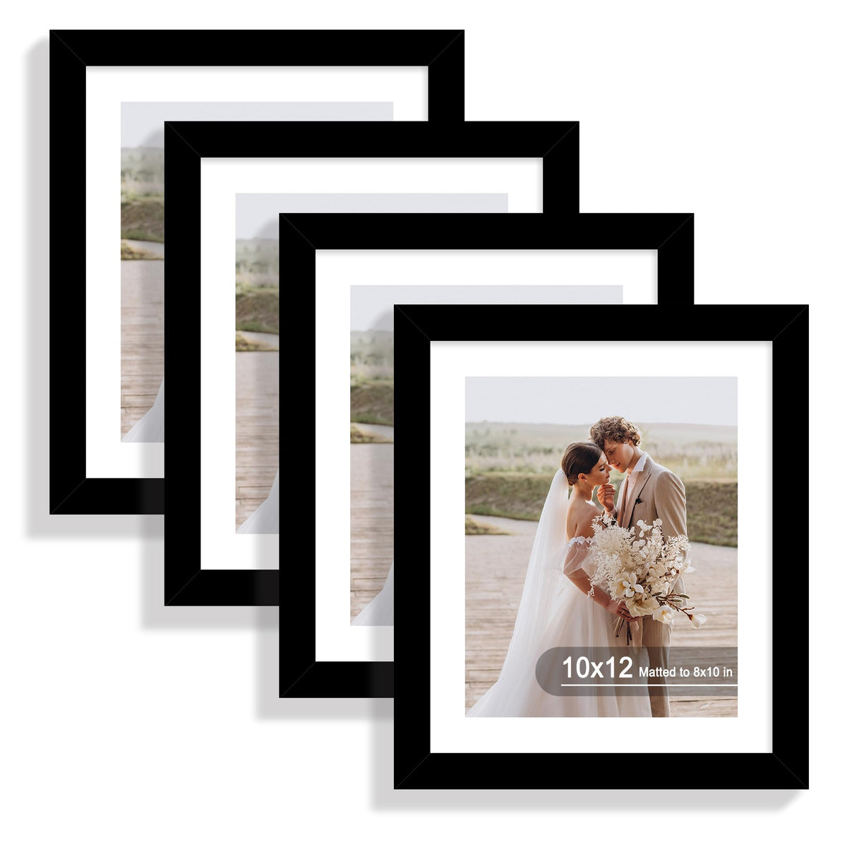 Hongkee 5x7 Picture Frame Set of 4, Real Glass and Wooden Frame, 4x6 Mat