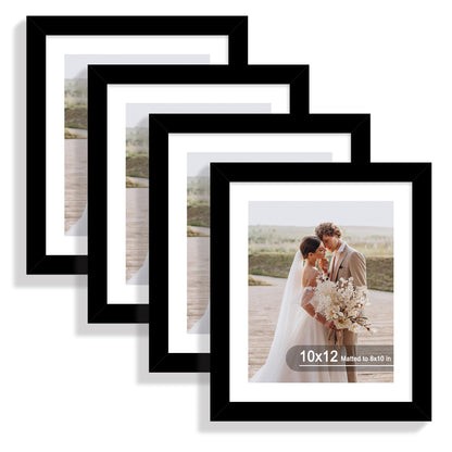 Hongkee 5x7 Picture Frame Set of 4, Real Glass and Wooden Frame, 4x6 Mat