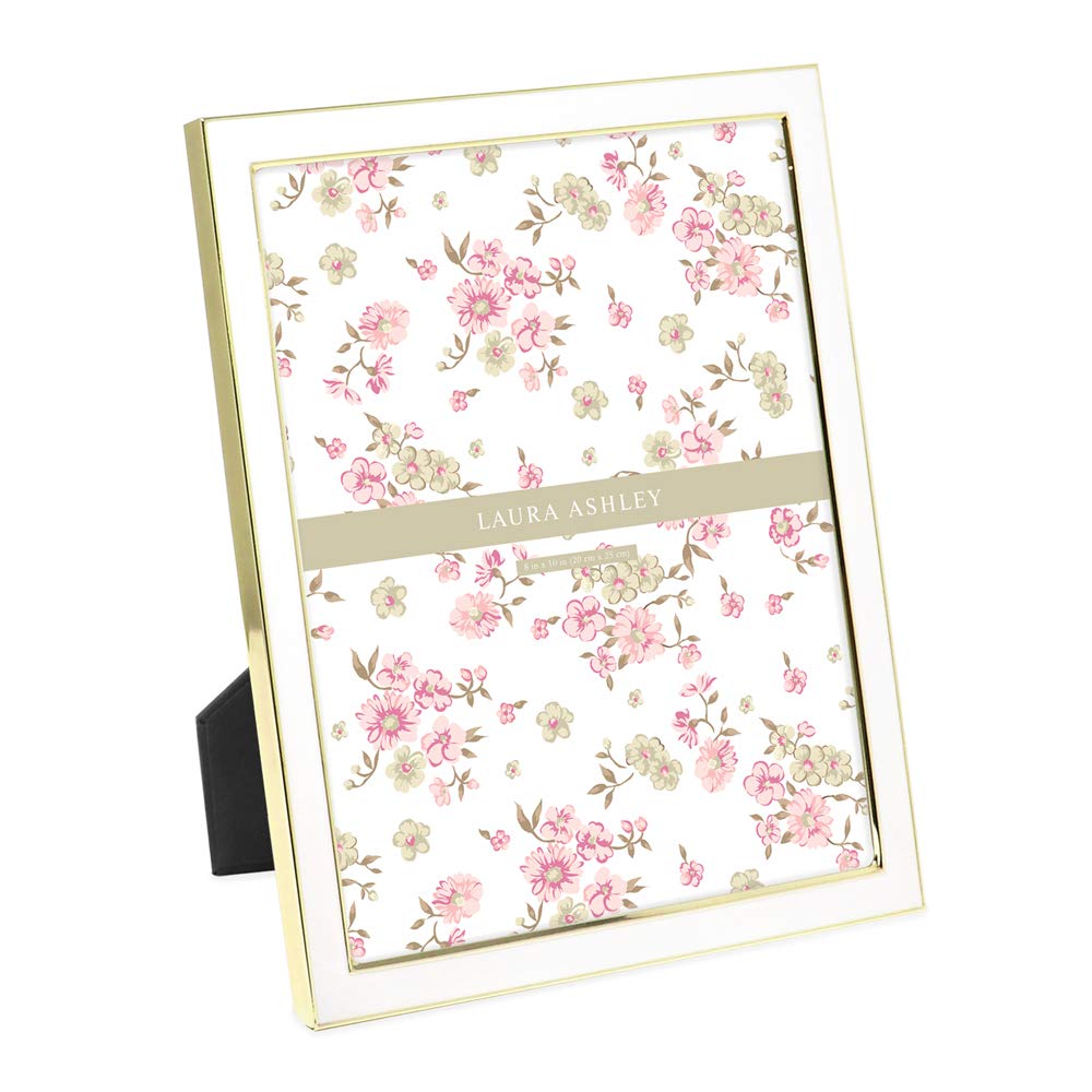 Laura Ashley 4x6 White Enamel Picture Frame, Gold Metal Edge w/Easel