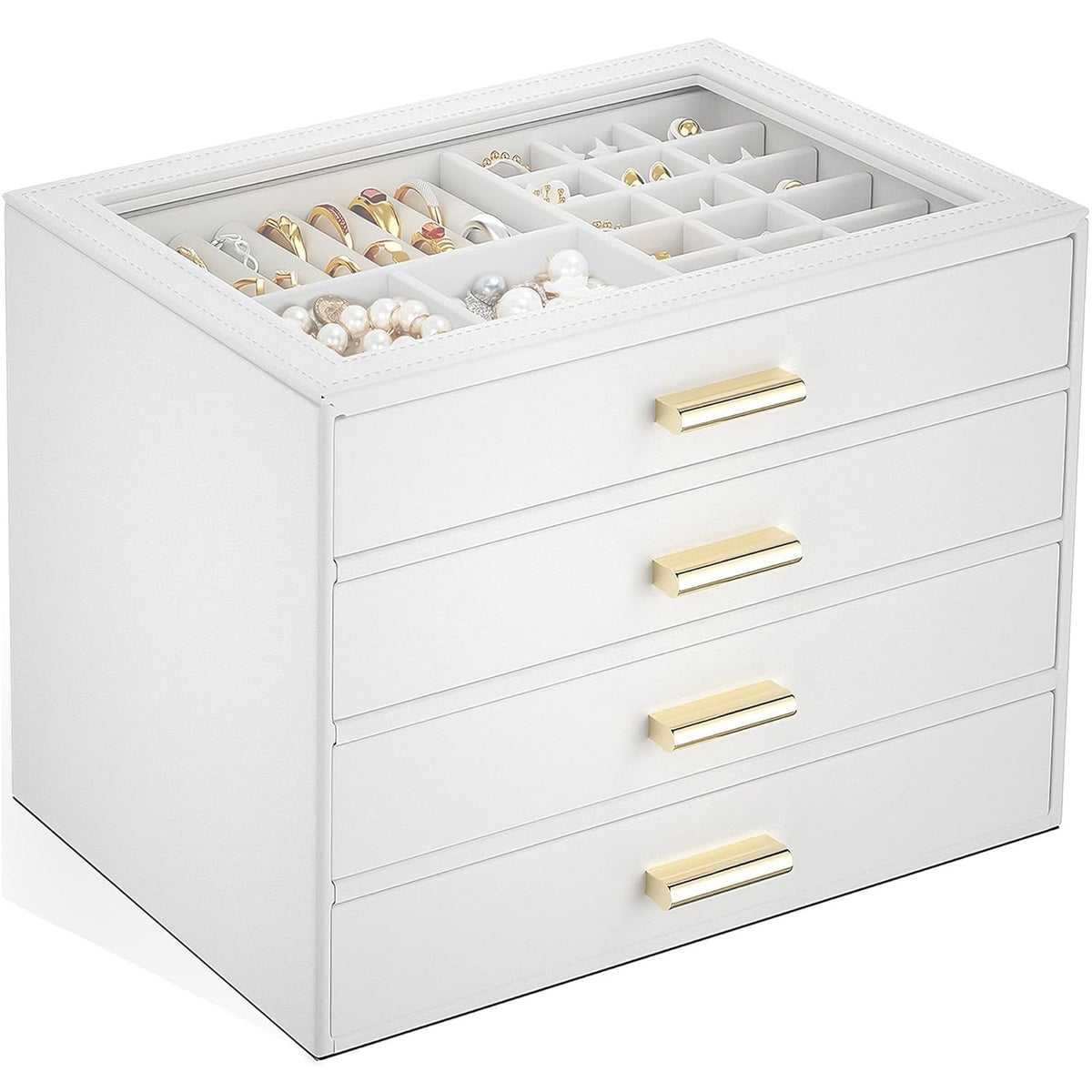 AKOZLIN Jewelry Box Organizer with Clear Lid 2 Drawers Black