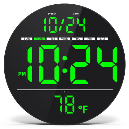 Digital Wall Clock with Large LED Display, Date, Temperature, Auto-Brightness | Small [PLUG-IN] Clock | Modern Electric Wall Clock for Bedroom, Classroom, Living Room, Home, Office, Farmhouse - Blue