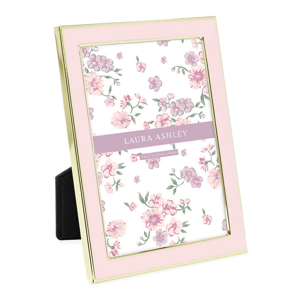 Laura Ashley 4x6 White Enamel Picture Frame, Gold Metal Edge w/Easel